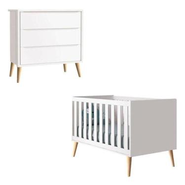 Imagem de Berço Americano E Cômoda Gaveteiro Infantil Theo Branco Acetinado Com 