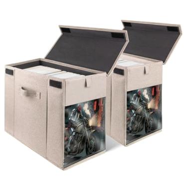 Imagem de ComfortKeeper Pacote com 2 caixas de armazenamento de quadrinhos com tampa para a idade moderna, organizador de revistas dobrável com janela transparente, comporta 150 quadrinhos, bege