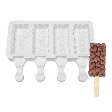 Imagem de Molde de silicone para sorvete e chocolate com 4 cavidades, bandeja de picolé de grau alimentício e forma de cubo de gelo para sobremesas caseiras, perfeito para festas, em forma de coração - grande