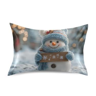 Imagem de Blueangle Fronha de cetim de boneco de neve de Natal para cabelo e pele, fronha de seda, tamanho Queen (50,8 x 76,2 cm) - Capas de almofada de cetim refrescantes com fecho de envelope (392)