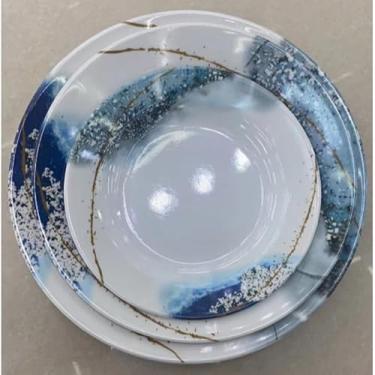 Imagem de Jogo de Pratos de Melamina com Textura Envelhecida – 3 Tamanhos (17.50/23.00/27.30cm), Ideal para Refeições Domésticas e Eventos Casuais (Azul com 4 pratos,1 kit com 3 unidade)