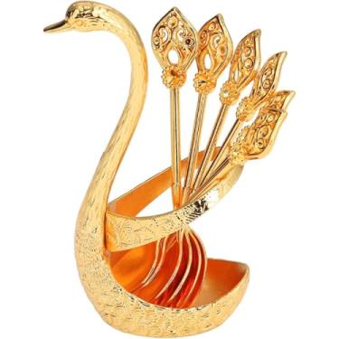 Imagem de Conjunto de 6 colheres de café com suporte de cisne - Colheres de 12,7 cm para casa, cozinha e estação de café - Organizador decorativo de armazenamento e presente