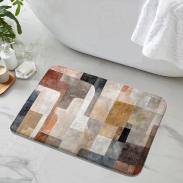 Imagem de Boho Tapete de banho abstrato bege marrom cinza, arte de meados do século, tapete de piso geométrico antiderrapante microfibra macia tapete de banheiro tapetes para quarto, cozinha, banheiro, vaso
