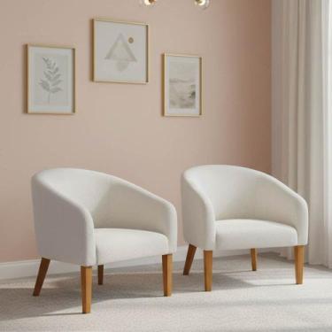 Imagem de Poltrona Sala Decorativa Kit 2 Stella Pé Madeira Trapézio Castanho Bou