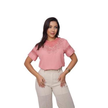 Imagem de Blusa feminina manga curta moda evangélica crepe sku:b04 - CM, Rosa, M