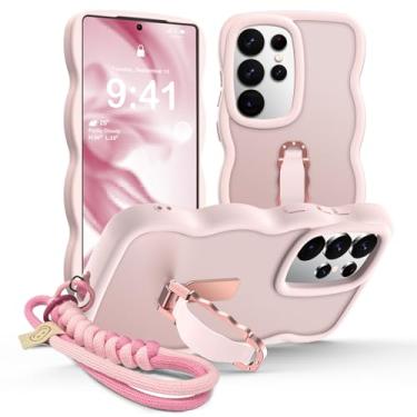 Imagem de Miss Arts Capa protetora para Samsung Galaxy S24 Ultra com suporte e alça, encaracolado, ondulado, translúcido, fosco, à prova de choque, capa protetora para Galaxy S24 Ultra, rosa