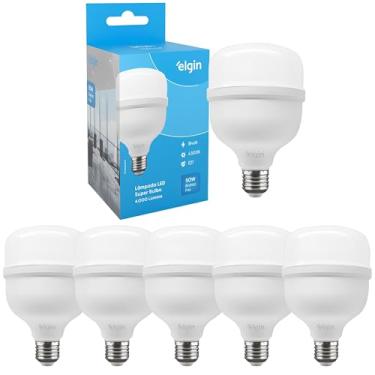 Imagem de Kit Lâmpadas Led Super Bulbo 50w Alta Potência Bivolt Branco Frio Elgin (Kit 5 Unidades)