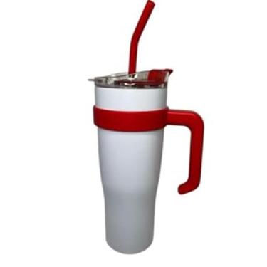 Imagem de Garrafa TéRmica Com Tampa De Palha – Garrafa De áGua De AçO InoxidáVel De Grande Capacidade, Adequada Para Academia, Trabalho E Uso DiáRio(Branco c/vermelho)