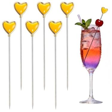 Imagem de Palitos de coquetel Love Heart, 6 pacotes de palitos de metal reutilizáveis de 12 cm e espetos de martini - Agitadores de bebida elegantes e palitos de aperitivo para lembrancinhas de casamento