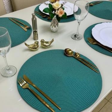 Imagem de Kit 6 Peças Jogo Americano Redondo - Sousplat Redondo para Mesa Posta - Jogo Americano Elegante para Jantar, Almoço e Café - UpShop (Verde petroleo)