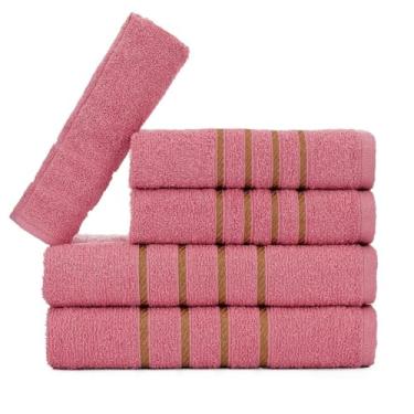 Imagem de Jogo de Toalhas 5 Peças Algodão – 2 Banho, 2 Rosto, 1 Tapete Antiderrapante para Banheiro, Conforto e Absorção (Rose)