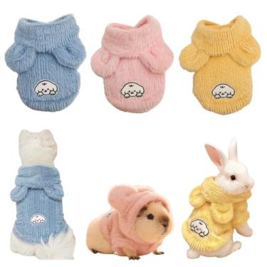 Imagem de 3 peças de roupas de coelho para animais de estimação, colete com capuz, bonito e confortável, adequado para coelhos, porquinhos-da-índia, gatinhos, filhotes, chinchilas e outros animais de estimação