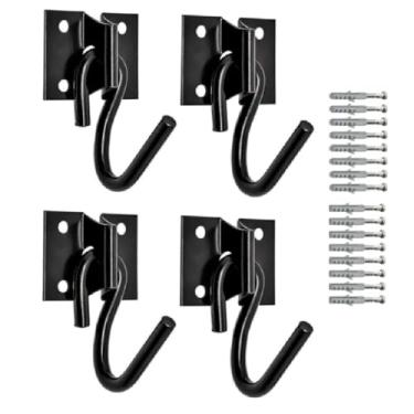 Imagem de 4 Peças Gancho De Rede Balanço até 250kg Armador Aço Reforçado Com 16 Parafusos E 16 Buchas(Preto)