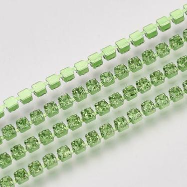 Imagem de KISSITTY Corrente de strass de 3 mm, cor verde claro SS12, corrente de copo com acabamento de cristal, enfeites para costura DIY, joias, festa de casamento, roupas, decoração, artesanato, ornamentos