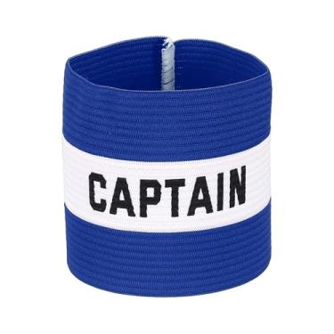 Imagem de YELARXI Braçadeira Capitão, Braçadeira de Capitão de Futebol Elásticas Ajustáveis Braçadeiras Líder Equipe Esportiva Banda de Jogador de Rugby 13 x 8,6 cm e Azul/Branco Ajuste para (Treinamento de