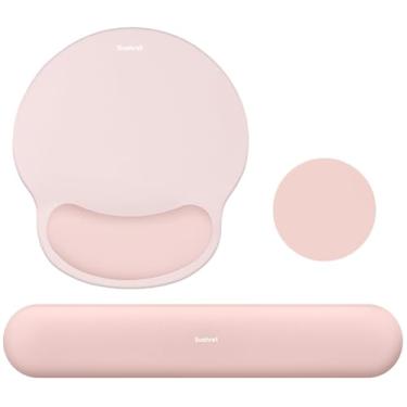 Imagem de Sushret Mouse Pad e Apoio de Pulso para Teclado, Conjunto 3 em 1 de Espuma de Memória Gel Ergonômica, Almofada de Apoio para Braço de Mouse, Acessórios de Escritório para Gaming e Trabalho
