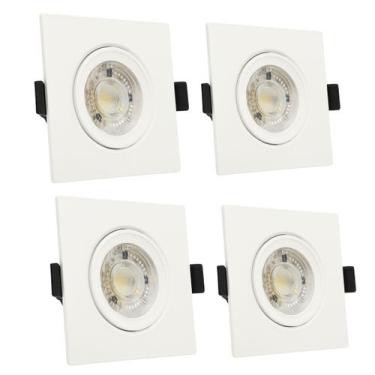 Imagem de Kit 4 Spot Led Direcional Quadrado 7W Branco Quente 3000k Bivolt Embut