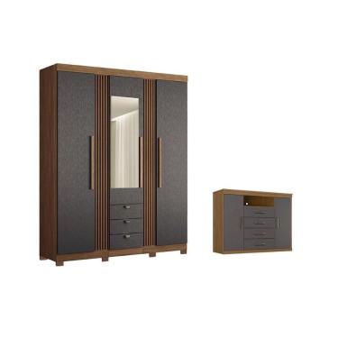 Imagem de Guarda Roupa +1cômoda Qc235 Jatobá/grafite - Santos Andirá