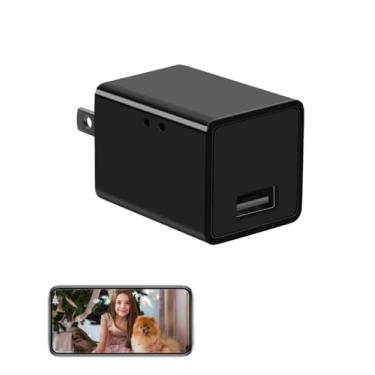 Imagem de PINKOALA Espião inteligente sem fio pequeno 1080p carregador USB câmera WiFi câmera de segurança interna monitor de bebê câmera de vigilância câmera de segurança detecção de movimento com aplicativo