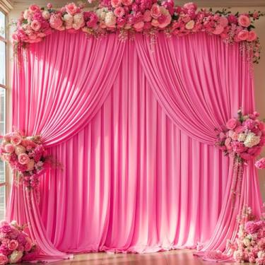 Imagem de Cortinas de fundo de 25 x 3 m com bolsos para varão – cenário de palco para foto sem vincos, 2 painéis, cortinas para fotografia, festa de casamento, decoração de chá de bebê (rosa choque)