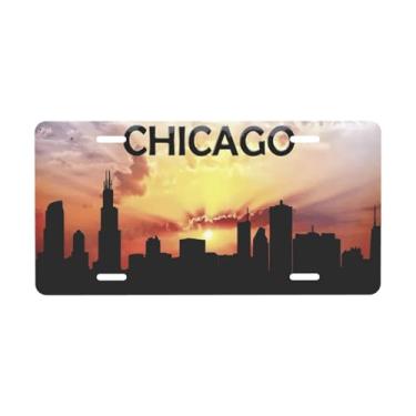 Imagem de Placa decorativa do horizonte da silhueta de Chicago. Placa de metal para carro. Etiqueta de vaidade. Placa de carro de alumínio Noverlty impermeável Colorfast 30 × 15 cm