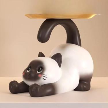 Imagem de FENNYYAR Ornamento de bandeja de gato da sorte fofo de resina, 17 cm, decoração de mesa de carro