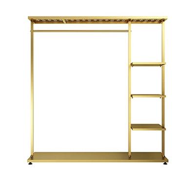 Imagem de SGeneE Grade de roupas resistentes, suporte de exibição de roupas independente para armazenar caixas de sapatos, cabideiro de quarto com prateleiras de 5 camadas, dourado (100 cm)