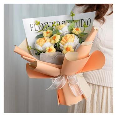 Imagem de ASDJKL Decoração de casa, crochê, girassóis, flores tecidas à mão, presente de Ano Novo Chinês, buquê de flores, decoração de casa, flor eterna (S8)