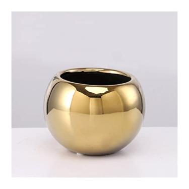 Imagem de U5GAAALPPQ9 Vaso decorativo vaso dourado europeu boca grande arranjo de flores suculentas vaso de mesa decoração sala de estar vaso art deco decoração vaso de flores (cor: B2) (E5)