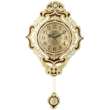 Imagem de Relógio de parede casa de fazenda retro 3D esculpido relógio silencioso, relógio de parede de sala de estar elegante, decoração de parede de casa estilo europeu, com pêndulo (cor: grande, tamanho