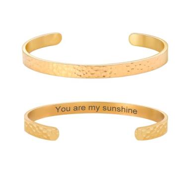 Imagem de cusurlove Pulseira feminina com versículo da Bíblia inspiradora martelada banhada a ouro 18 K, presente de joia de fé cristã, ajustável, não mancha, Medium, Aço inoxidável, Sem Pedra Preciosa