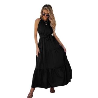 Imagem de Vestido Longo Feminino Casual Sem Manga Saia Rodada - Gisele Freitas, 
