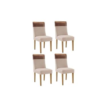 Imagem de Kit 4 Cadeiras de Cozinha Jaspe 4 Un Madeira Capuccino/Suede Creme/Corano Capuccino - Rufato