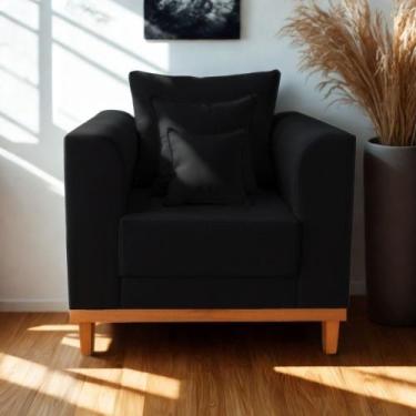 Imagem de Poltrona Base de Madeira Reforça Cadeira Beny Sala Estar Suede - Madei