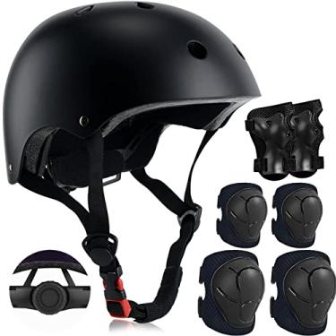 Imagem de Capacete infantil ajustável com joelheira, cotoveleiras e protetores de pulso – Capacetes infantis para crianças de 3 a 5, 5 a 8 anos, 8 a 14 anos – Perfeito para patinação, ciclismo, ciclismo e skate