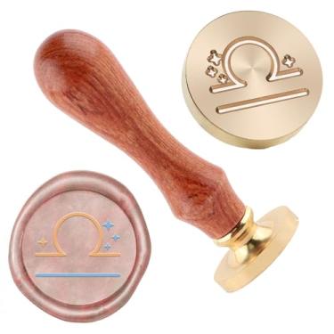 Imagem de Carimbo de lacre de cera Libra Carimbos de lacre de latão removível com alça de madeira para envelopes, álbum de fotos, decoração de cartão postal, convites de festa de casamento, embalagem de
