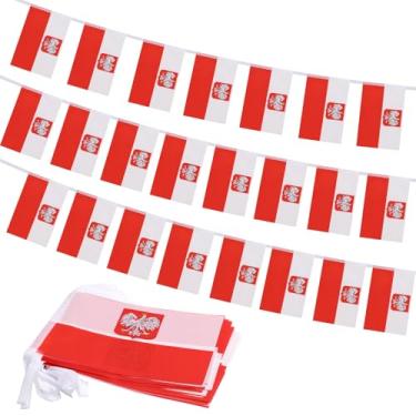 Imagem de Bandeira da bandeira do estado da Polônia, mini bandeiras polonesas de águia decoração patriótica para festa, sala de aula, eventos esportivos, 90 metros e 30 bandeiras