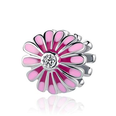 Imagem de Pingente de flor perennis rosa vermelho bellis serve para pulseiras Pandora berloques de Natal, aniversário, presente para mulheres, filha, irmã, esposa, neta