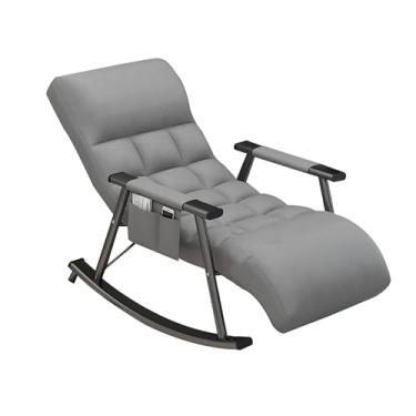 Imagem de Cadeira de balanço de berçário com tecido de patchwork, cadeira reclinável ajustável com apoio para os pés e almofada para quarto de bebê (cinza)