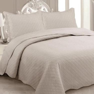 Imagem de Kit Cobre-Leito Colcha Casal 3pçs 2,20m x 2,40m Dupla Face Cor:Areia -