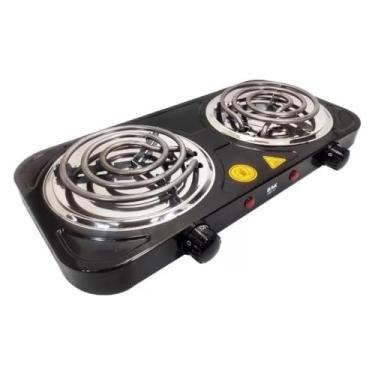 Imagem de Fogão Elétrico Portátil 2 Bocas, 2000W, Preto, Cooktop de Mesa para Camping e Uso Doméstico, Metal e Plástico, 220V