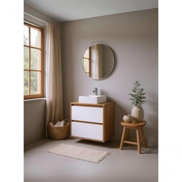 Imagem de Gabinete Para Banheiro Com Cuba E Espelho Redondo 60cm Mdf Freijo Dubai - On Móveis