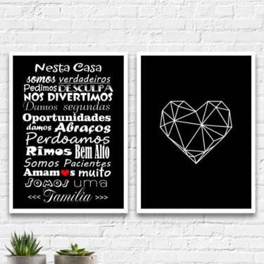 Imagem de Kit 2 Quadros Frase Família Coração 24X18Cm