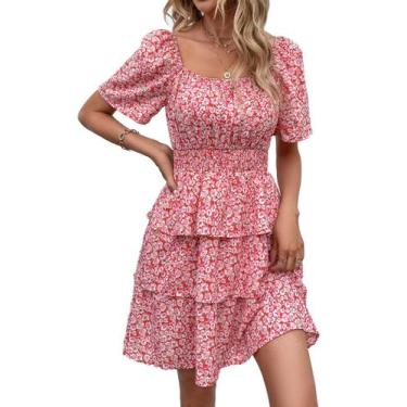 Imagem de Vestido PRETTYGARDEN Floral de Verão com Decote Quadrado e Babados M