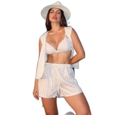 Imagem de SHORTS LINHO FEMININO COM ELÁSTICO NO CÓS LISTRADO-Feminino