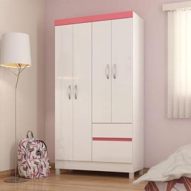 Imagem de Guarda Roupa Roupeiro 04 Portas Lotus Branco Rosa Flex Demóbile