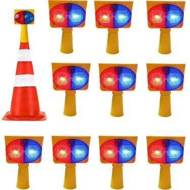 Imagem de Sinalizador Solar Kit 10 Duas Cores Cone Estrada Pisca Alerta Transito Iluminaçao Acidente