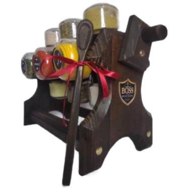 Imagem de Porta Temperos Giratório em Madeira Maciça 12 Potes + Colher dosadora 