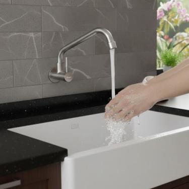 Imagem de Torneira Parede Cozinha Banheiro Lavabo Pescoço Longo Gourmet Base 360