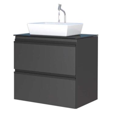 Imagem de Gabinete de Banheiro Preto em Aço com Tampo de Vidro sem Cuba Gaia Coz